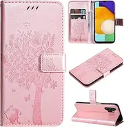 [Fatcatparadise] Compatible with Samsung Galaxy A13 4G Case, Mobile Phone Case Samsung A13 4G, Embossed Pattern Protective PU Leather Wallet Case Foldable Flip Case Wallet Leather Case (Rose Gold)