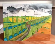 Cloudy Landscape Stre Original Acrylic Painting Canvas Signed PVytautas 16x20 in