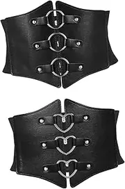 [Healeved] 2 Pcs Wide Corset Belt for Women Elastic Waist Belt Dress Accessories Versatile Fashion for Parties Dances and Everyday Wear Comfortable PU Material Heart