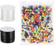 1mm Elastic Bracelet String Cord with 10mm Multi Color Beads, SourceTon Black & White Stretch Bead Cords (1mm, 330 Feet), Craft Seed Beads (10x 5mm, 500 Pcs)