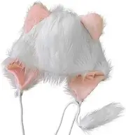 [Sctorikykt] Bunny Cute Ear Hats, Winter Pompom Beanie Hats, Cozy Hat Pompon Beanie, Cat Ear Hats, Colds Days Outdoor Fashion for Everyday Wear, Dancing, Halloween, and Nightwear White
