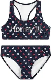 [Hurley] Girl's Two-Piece Racerback Bikini Swim Set (Big Kids), Midnight Navy, Large