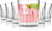 Royalrose Premium VertiLine 13.5oz Highball Glasses, 6pc Tall Glass Sets. Lead-Free Crystal Drinking Glasses. Water Glasses, Mojito Glass Cups, and Mixed Drink Cocktail Glass Set. (Short glasses)