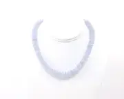 Pastel Blue Chalcedony Necklace – 12-15mm Faceted German Cut Beads, Namibian