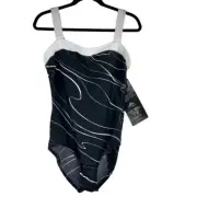 Size 14 NWT Miraclesuit Xtralift Bathing Suit with Flaws Black White