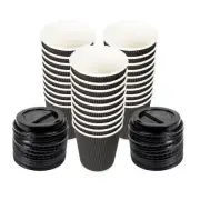 40pcs Drinkware Paper Cup Disposable Coffee Rippled With Lid Takeaway - 350ml