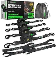 Retractable Ratchet Cable Ties (4-Pack) 540kg Guarantee Maximum Breaking Strength Including (4) Ultimate 2.5cm x 3m Automatic Retractable Cable Ties with Padded Handles, Black