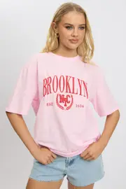 Pink Graphic Tee Short Sleeve - Size XXS, Women's Graphic Tee