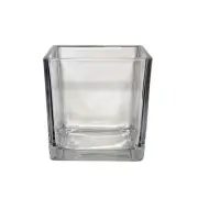 Mini Clear Thick Designed Glass Collectible Square Vase H = 3.25 inches Vintage
