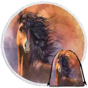 Horses Art Handsome Brown Horse Round Beach Towel