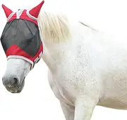 Gallopoff Horse Fly Mask with Ears, Fine Mesh UV-Proof Fly Mask for Horses Red Full