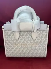 Michael Kors Mirella TopZip SM X-Body 35R5G7ZT1B Canvas/Leather Light Cream NWT