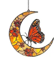 Monarch Butterfly and Floral Moon Window Sun Catcher - Butterfly and Floral Moon Sun Catcher | Acrylic Artistic Ornament for Home Garden Decoration