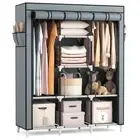 Portable Closet Wardrobe for Hanging Clothes with 2 Hanging Rods and 8 Storag...