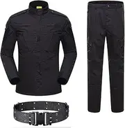 [HANSTRONG GEAR] Men Tactical BDU Combat Uniform Jacket Shirt & Pants Suit for Army Military Airsoft Paintball Hunting Shooting War Game Black