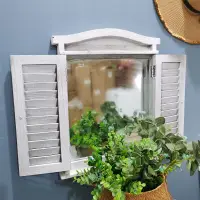 在飛比找蝦皮購物優惠-法式木製假窗戶裝飾鏡子仿真窗框實木電錶箱遮擋花園陽台牆面掛件