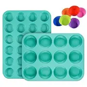 Silicone Muffin Pan Cupcake Set - Mini 24 Cups and Regular 12 Cups Muffin Tin, N