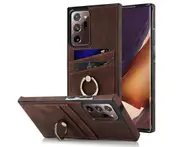 Full Protection Cover for Samsung Galaxy Note 20 Ultra, 2 Cards PU Leather Case with Ring Holder - Brown