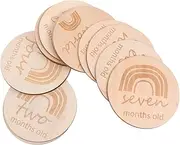 Kisangel 13Pcs Milestone Cards Double Sided Wooden Growth Tracker for Newborn Photos Commemorate Present for Monthly Milestones
