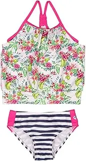 [Skechers] Little Girls' White Floral Two-Piece Tankini Swimsuit Set