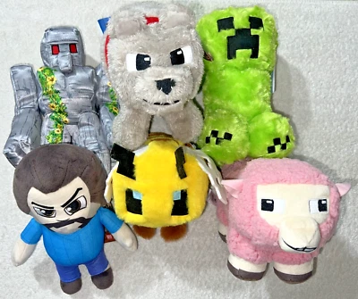 MINECRAFT MOVIE PLUSH SET OF 6 STEVE / DENNIS / BEE / CREEPER / SHEEP / GOLEM