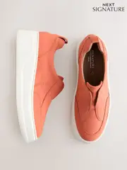 Coral Pink Slip On Signature Forever Comfort® Leather Chunky Wedge Platform Trainers (AU3150) | $98