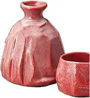 Ale-net Sake Set Tokkuri Ochoko Set 390cc Red Raku Style No. 2 Tokkuri & Guinomi (2 Pieces) Set Pottery Mino Ware