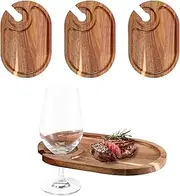 FwQoFvk 4Pcs Wood Appetizer Plates with Wine Glass Holder, Wine Appetizer Serving Platters, Cocktail Charcuterie Plates, Cheese Board with Wine Holder for Wine Party 23x15x1.3cm