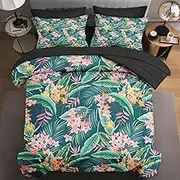WeCozy 5 Pcs Twin Size Comforter Set with Pillowcase & Sham, Floral Tropical Hawaii Palm Leaf Bedding for Kids and Adults, Flower Leaves Bed in a Bag with Flat Fitted Sheet