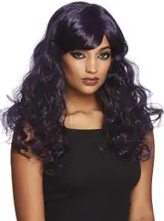 Long Curly Purple and Black Gothic Womens Costume Wig