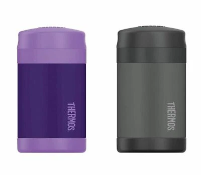 NEW THERMOS 470ml STAINLESS STEEL FOOD JAR SPOON Insulated PURPLE CHARCOAL