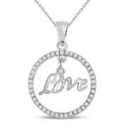 14k White Gold Round Diamond Circular Captured Love Circle Pendant