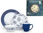 ❤️ NEW 16-pc Corelle INDIGO BLOOMS Dinnerware Set Dark Blue Band w/Floral Sketch