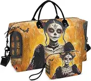 [ZRYSMY] Sugar Skull Halloween Duffel Bag for Traveling, Travel Bag Gym Bag, with Multiple Interior Pockets Shoulder Weekender Bag for Women Men with Toiletry Bag 20.5L x 1.9W x 13.8H, Multi-Colored