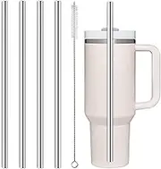 Stainless Steel Straws, 31 cm Long Straws, Pack of 4 Reusable Straws with 1 Cleaning Brush, Stainless Steel Drinking Bottles