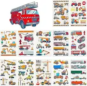 Amaxiu 12 Sheets Children's Vehicle Tattoo, Waterproof Cars Temporary Tattoos Trucks Transport Temporary Tattoos Digger Bulldozer Party Accessories for Boys Carnival Rewards