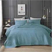 Summer Quilt Set Queen King Size Lightweight White Beige Blue Bedspread Leaf Embossing Coverlet for All Season, 3 Piece Full/Queen Bed Cover Sets (Color : C, Size : Full/Queen 250x230cm-98x90)