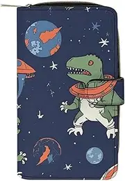 [QMNRTK] Funny Astronaut Dinosaur Rocket Credit Card Wallet Rfid Blocking Slim Bifold Genuine Leather Minimalist Front Pocket Wallets Keychain Wallet for Men And Women, style, 19.7x11x3.5cm, Style
