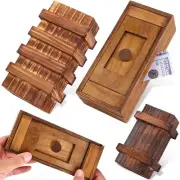 Puzzle Box 3 Pack Wooden Secret Puzzle Box with Compartment 3D Brain Teaser D...