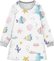 [GAIGEO] Girls Party Dresses Cute Cartoon Sunshine, Winter Soft Girls' Dresses 2T for Leisure, Travel, Cute Sea Fish Cartoon White, 3 Years