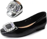 [ETORYOOX] Womens'S Patent Leather Rhinestones Square Toe Ballet Flats,Casual Comfortable Soft Sole Slip-On Low Chunky Heel Dress Sheos,Wedding Party Formal Work Shoes
