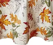 Elrene Home Fashions Harvest Vintage Leaves Water- and Stain-Resistant Vinyl Tablecloth with Flannel Backing, 60"x84" Oval