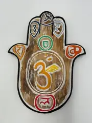 Hamsa Handmade on Engraved Wood for Wall Décor (12" x 9") Indonesia New
