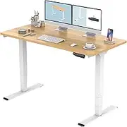 FLEXISPOT Pro 3 Stages Dual Motor Electric Standing Desk 140x70 cm Whole-Piece Desk Board Height Adjustable Desk Electric Stand Up Desk Sit Stand Desk(White Frame + Natural Desktop)