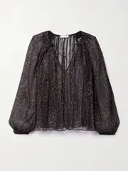 [Ulla Johnson] Ulla Johnson - Pauline Printed Metallic Silk-blend Chiffon Blouse - Multi - US8 US 8 Multi