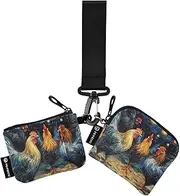[XYMZR] Mini Zip Around Wristlet keychain Wallet Roosters Starry Night for Women Personalized Pattern Detachable Dual Pouch Wristlet Portable Wallet Phone Coin Purse, Multi-colored, One Size