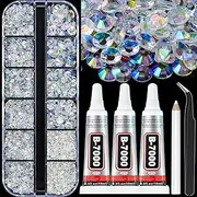 B7000 Clear Glue with 4000PCS Transparent AB Rhinestones for Crafts Clothing Fabric Shoes, Glue Fix Flatback Gems for Nails Face Jewelry, Mixed 5 Sizes 2mm-6mm Diamond Gemstones Bejeweled Kit