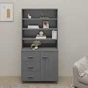 HAMAR Solid Pine Wood Highboard, Dark Grey Kitchen Storage Cabinet, Buffet Cabinet with Ample Storage for Dining Room