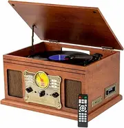 LENOXX Nostalgic Wireless Technology Recording Turntable Music Centre - Vintage Style, USB/SD Card/CD/Radio/Vinyl Capabilities, Built-in Wireless Technology