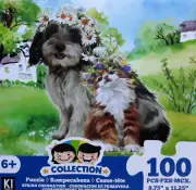 Kitten Cat & Puppy Dog in Floral Headbands Jigsaw Puzzle 100 Pieces 8.75"X11.25"